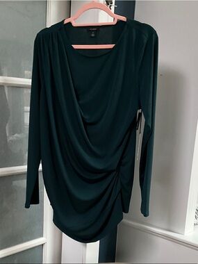 Halogen Teal Draped Long Sleeve Blouse